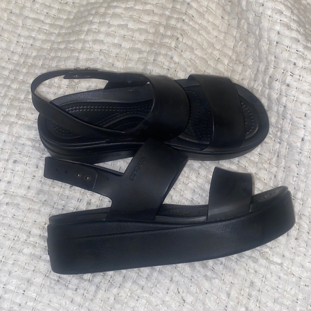 Black Croc Wedges
